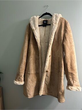 Vintage Leather suede Penny Lane style coat Dennis Basso faux fur lining hood